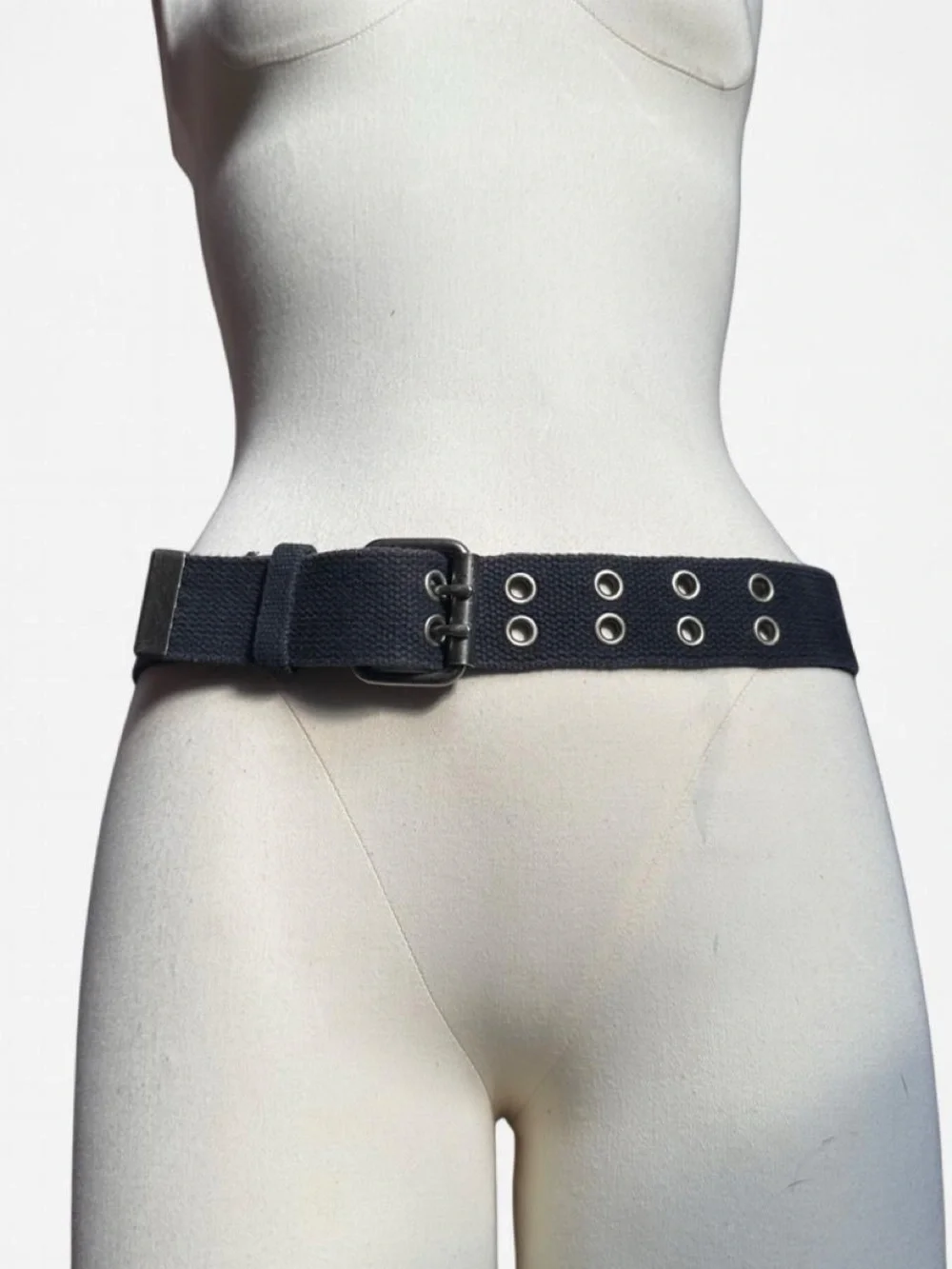 Y2K BEBE Sport Canvas Grommet Waist Belt in Dark Gray